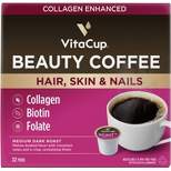 VitaCup Beauty Collagen Coffee Pods w/ Biotin for Hair, Skin & Nails Medium Dark Roastv- 32ct