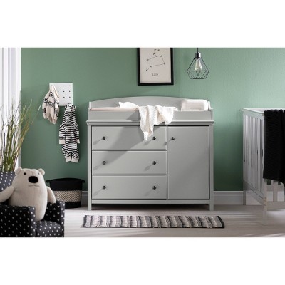 Soft Gray Changing Table Dresser with Drawers and Cabinet