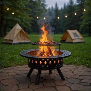 Resenkos 30in Outdoor Metal Firepit with Cooking Grates in , All-Weather Outdoor Fireplace, - 1 of 1