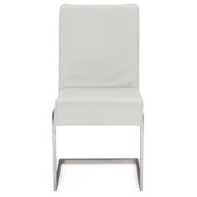 Set of 2 White Faux Leather and Stainless Steel Dining Chairs