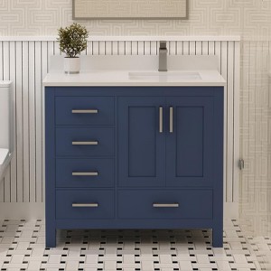 Rooh Solid Wood Bathroom Vanity with White Quartz Countertop & Undermount Sink | Handcrafted Luxury by Artisans - 1 of 4