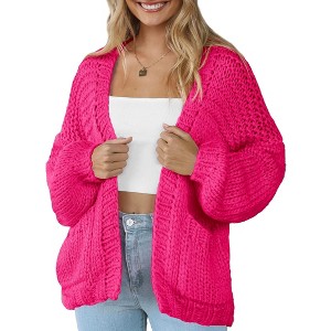Womens Sweater Knit Cardigan with Pockets Open Front Cable Knit Sweater Chunky Thick Sweater Cardigan for Winter Comfy Knitwear - 1 of 4