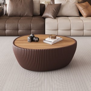 Okak Modern Unique Shape Coffee Table with Marble Top & Leather Side,Fashionable Center Table for Living Room,Bedroom - 1 of 4