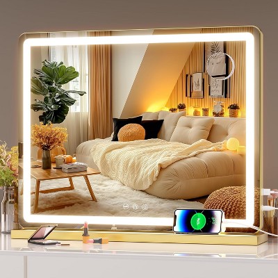 Vanity Mirror with Lights, LED Makeup Mirror with Dimmable 3 Color Modes, Touch Screen Control, Square White Design