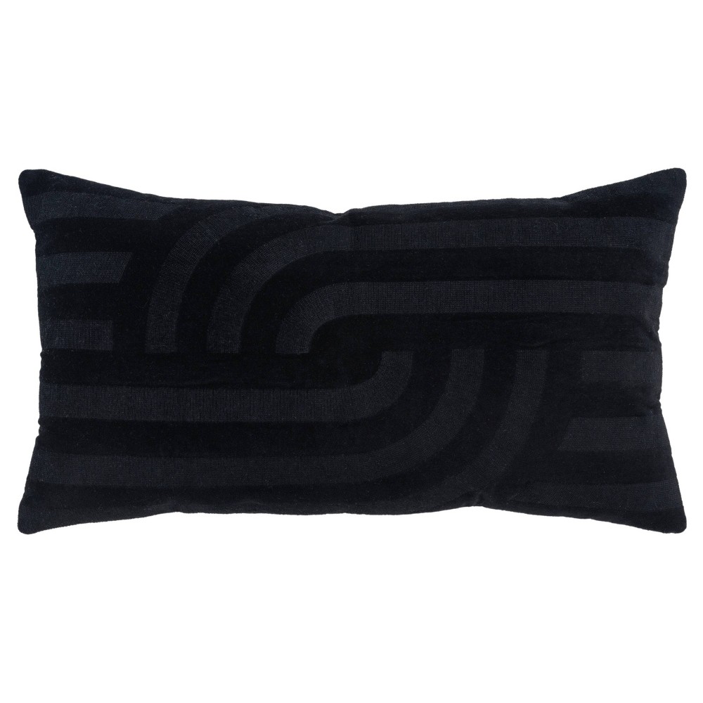 Photos - Pillow 14"x26" Oversized Solid Striped Poly Filled Lumbar Throw  Black - Ri