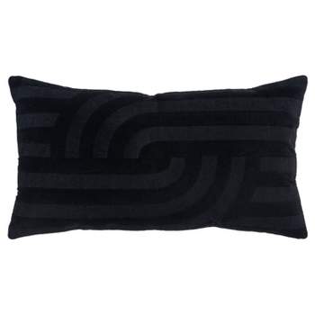 14"x26" Oversized Solid Striped Poly Filled Lumbar Throw Pillow Black - Rizzy Home