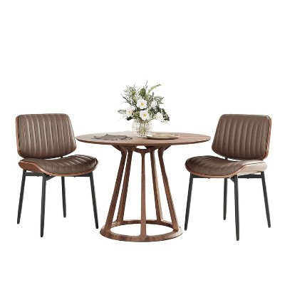 Ora Maison Mid-Century Dining Chairs Set of 2, PU Leather Upholstered Side Chairs with Metal Legs & Wooden Back for Dining Room & Living Room, Black