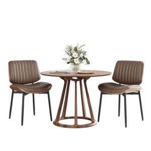 Ora Maison Mid-Century Dining Chairs Set of 2, PU Leather Upholstered Side Chairs with Metal Legs & Wooden Back for Dining Room & Living Room, Black - 1 of 1