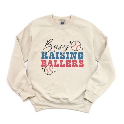 Simply Sage Market Women's Graphic Sweatshirt Busy Raising Ballers Baseball Colorful