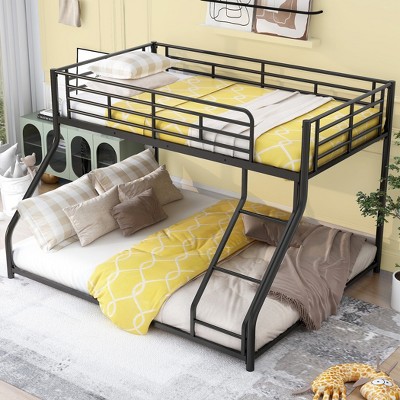 LOVMOR Full XL Over Queen Size Heavy Duty Metal Bunk Bed Frame with Inclined Ladder & Guardrail for Teens Youths Adults, Space Saving