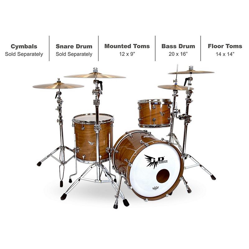 Hendrix Drums Perfect Ply Series Walnut 3-Piece Shell Pack, Fusion Sizes, 2 of 3