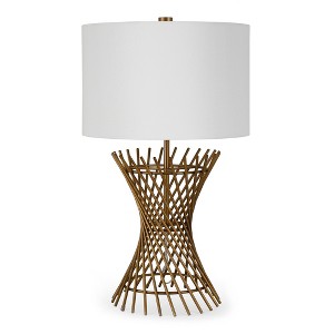 Hudson and Canal 25" Tall Table Lamp with Fabric Shade Antique Brass/White: Transitional Style, Metal Body, Polyester Drum Shade - 1 of 4