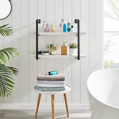 White Birch and Black Iron 2-Tier Floating Wall Shelf