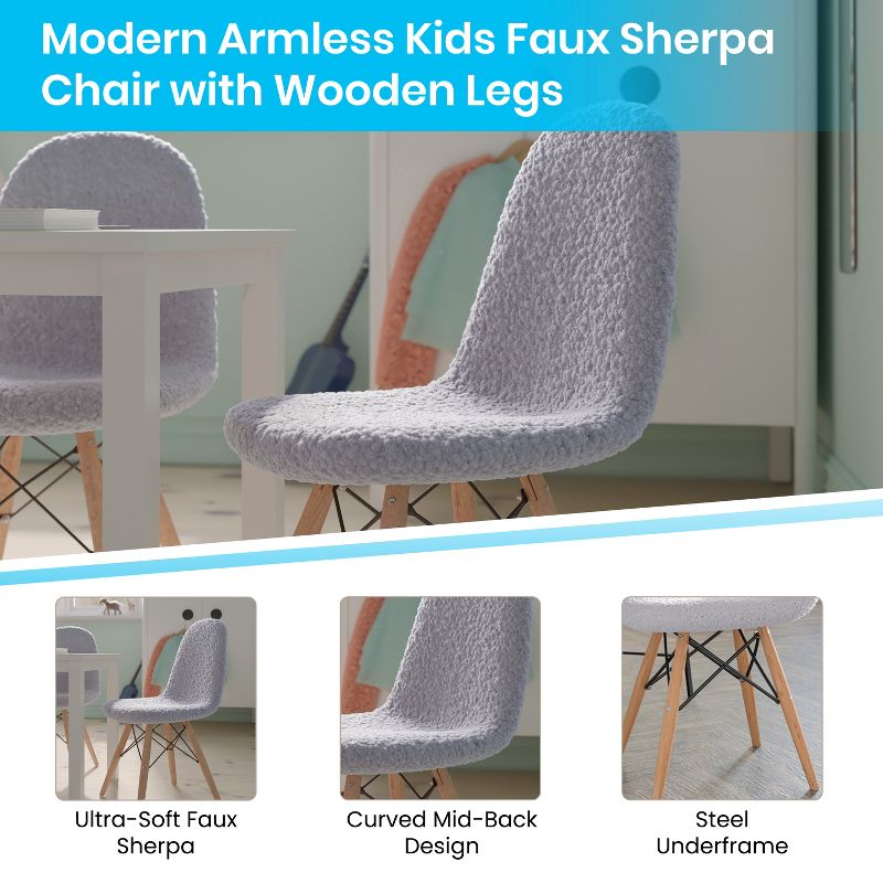 Emma and Oliver Set of 2 Children's Dorset Faux Shearling Accent Chairs with Beechwood Legs for Bedroom, Play Room and More, 4 of 11