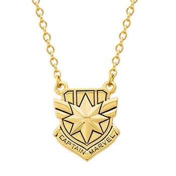 Marvel Captain Shield Yellow Gold Plated Necklace, 18"