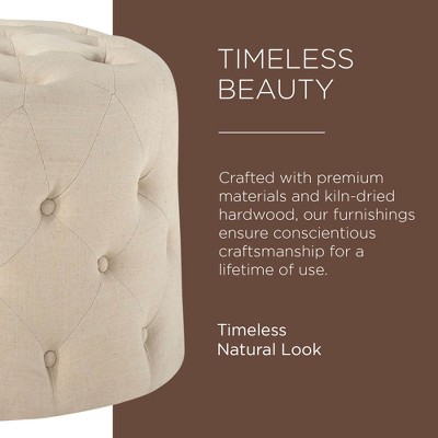 Taupe Tufted Round Fabric Ottoman Pouf