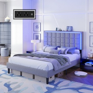 AMERLIFE Button Tufted Platform Bed Frame with LED Lights and Charging Station - 1 of 3