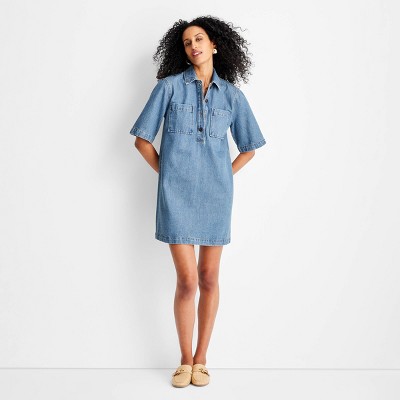 Women's Denim Mini Shirtdress - Future Collective Medium Wash 1X