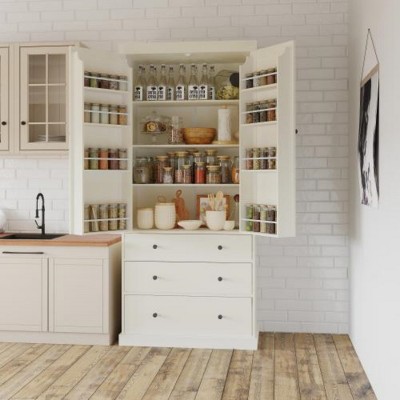77" Farmhouse Kitchen Pantry Cabinet with 3 Drawers and 3 Adjustable Shelves, Storage Cabinet for Dining room or living room-Maison Boucle