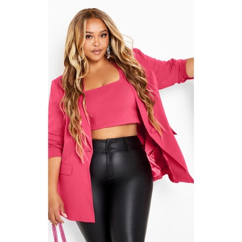 Women's Plus Size Cropped Biker Jacket - Black