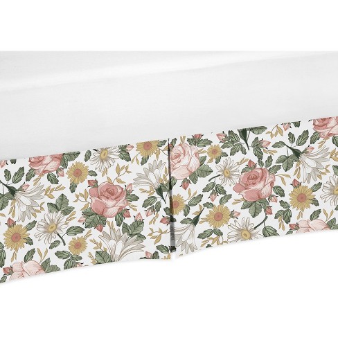 Sweet Jojo Designs Girl Baby Crib Bed Skirt Vintage Floral Pink Green and Yellow - image 1 of 3