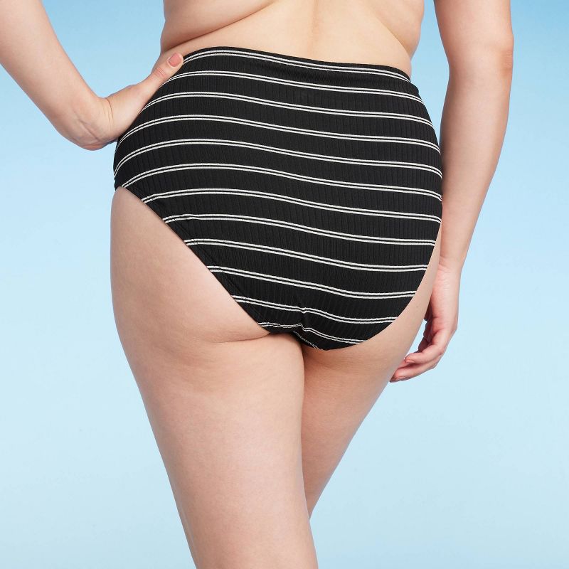 Women's Ribbed High Waist Bikini Bottom - Shade & Shore™ Black Striped, 6 of 7