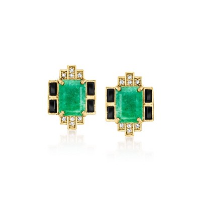 Ross-Simons 3.40 ct. t.w. Emerald and .40 ct. t.w. Black Spinel Earrings With .10 ct. t.w. White Topaz in 18kt Gold Over Sterling