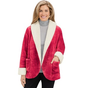 Collections Etc Cozy Soft Fleece Shawl Collar Open-Front Jacket with Pockets - 1 of 4