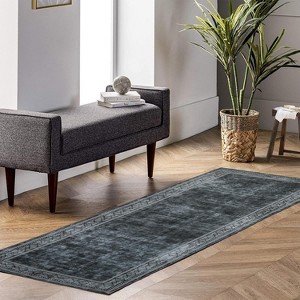 Acekool 2x6 Washable Runner Rug - Non-Slip Geometric Low Pile Carpet for Hallway, Bedroom & Laundry ,Grey - 1 of 4