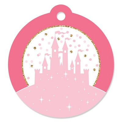 Big Dot of Happiness Little Princess Crown - Pink and Gold Princess Baby Shower or Birthday Party Favor Gift Tags (Set of 20)