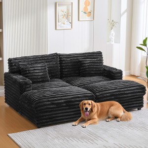 83.5'' Faux Rabbit Fur Oversized Double Chaise Lounge Sofa with Thick Cushions, USB Ports, and Cup Holders - 1 of 4