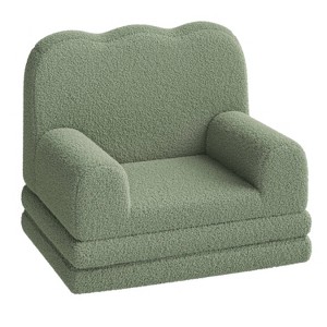 Kids Couch, 2-in-1 Convertible Teddy Fleece Fabric Toddler Sofa Chair, Soft Fold Out Couch Lounger for Kids, Comfy Children's Sofa Bed - 1 of 4