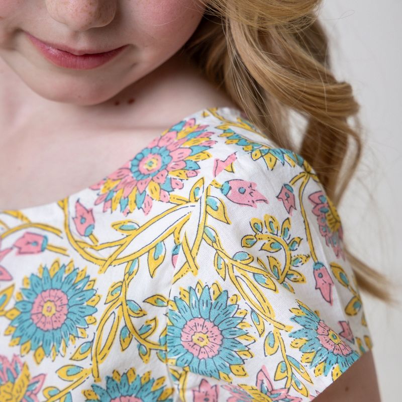 Hope & Henry Girls' Organic Short Sleeve Split Neck Tiered Dress, Kids, 5 of 11