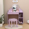 Acekool Kids Vanity with Lighted Mirror & Stool, Adjustable LED, Drawer, Storage Shelves, Makeup Desk for Girls Ages 3-9, White - 2 of 4