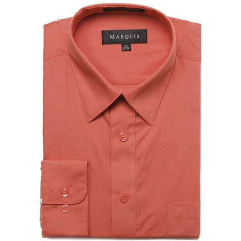 Marquis Men's Salmon Red Long Sleeve Regular Fit Point Collar Dress Shirt  16 / 32-33