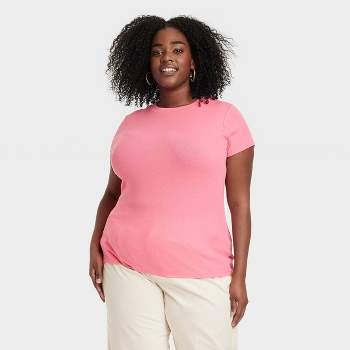 Women's Slim Fit Short Sleeve Ribbed T-shirt - A New Day™ Orange