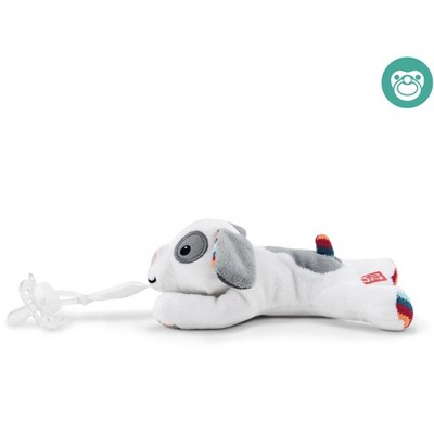 Zazu Kids Dexy the Dog Universal Pacifier Holder, Soft Plush Stuffed Animal Pacifier Holder, Easily Attaches to Almost any Shaped Pacifier