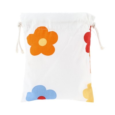 Unique Bargains Women Durable Drawstring Flower Cosmetic Bag White 1 Pc