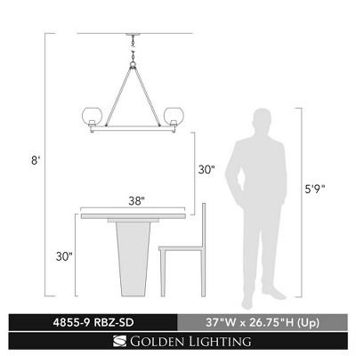 Galveston Rubbed Bronze 9-Light Chandelier with Seeded Glass