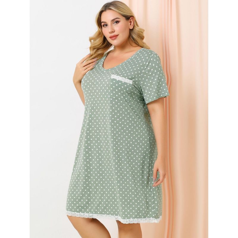 Agnes Orinda Women's Plus Size V Neck Polka Dots Short Sleeve Sleepwear Nightgowns, 5 of 8