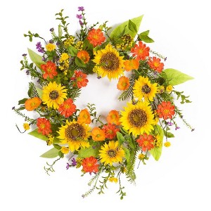 Melrose Mixed Sunflower Floral Wreath 22"D - 1 of 4