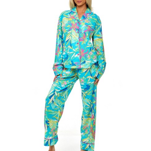 ADR Women's Front Tie Pajamas Set with Pockets, Tropical Floral Safari  Prints Watercolor Floral Small