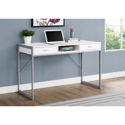 Monarch Specialties Computer Desk Home Office Laptop Storage Drawers 48InchL Work Metal Laminate White Grey Contemporary Modern
