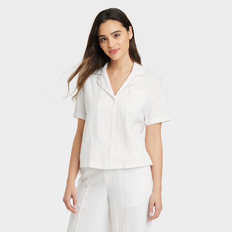 Women's Linen Short Sleeve Button-Down Camp Shirt - A New Day™, 1 of 11