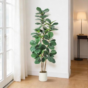 6FT Artificial Fiddle Fig Tree Indoor Plant. Potted Fake Tree with ...