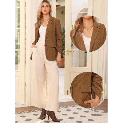 INSPIRE CHIC Women Ruched Sleeve One Button Lapel Pockets Suit Jackets Work Business Casual Blazer Brown Large — фото 2