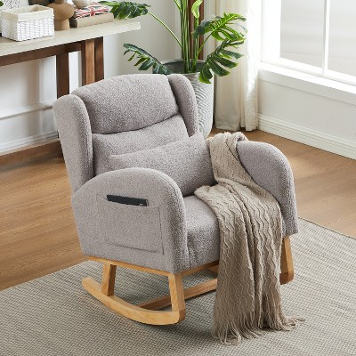 27.2"W Leisure Rocking Chair with 2 Side Pockets, Modern Accent High Backrest Chair with Armrests 4Q - ModernLuxe