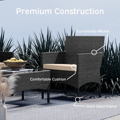 Nestl 4-Piece Black Wicker Patio Furniture Set with Beige Cushions