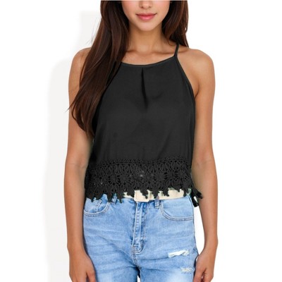 Anna-Kaci Women's Sleeveless Crochet Hem Tank Top with Spaghetti Straps