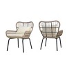 Woven Rope Club Chairs Set Of 2,Outdoor Fabric Upholstered Seat Armrests Chair,Beachy Rope Low Armrests Chair With Metal Frame-Coolbibila - 3 of 4